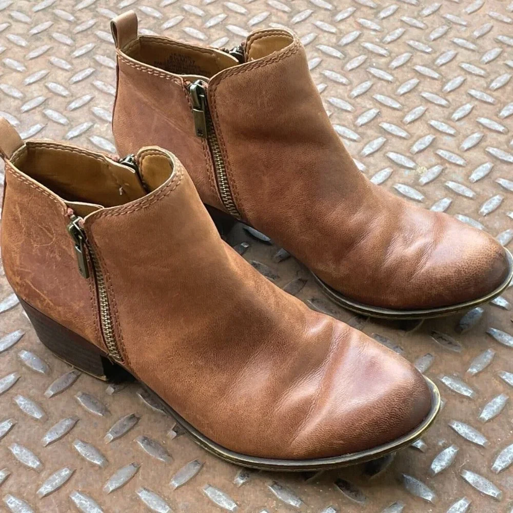 Lucky Brand Women Ankle Boots Brown Genuine Leather Shoes Zip Closure Size 6.5M - Picture 2 of 10